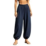 PmiYniV Womens Harem Pants Elastic High Waist Summer...