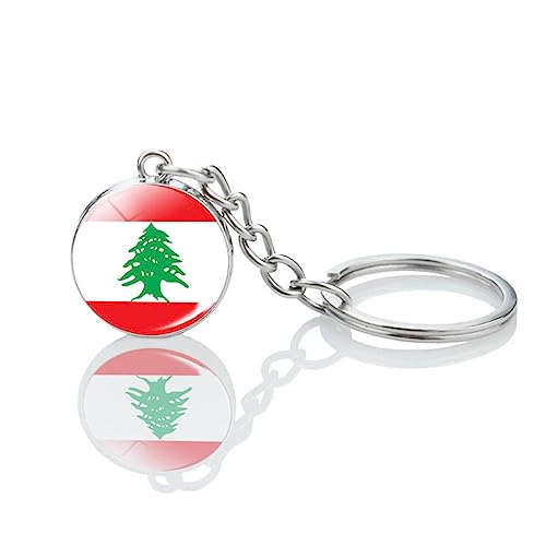 Liban Verre Boule Drapeau Pendentif Porte-Clés - Asie Liban Carte Double Face Cabochon En Verre Pendentif Porte-Clés Clé Pour Hommes Femmes Cadeau D'Anniversaire,Sac À Dos Bijoux Accessoires,Comme