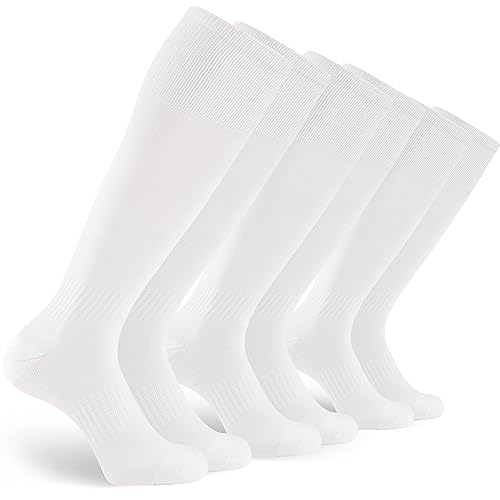 GRAPMKTG 3 Pack Soccer Socks for Men Youth and Women Baseball Softball Football Socks for Adult Knee High Tube White Large