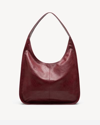 Image of NEWBELLA Hobo Purse, PU Leather Shoulder Bag, Tote Handbag for Work and Travel (Burgundy)