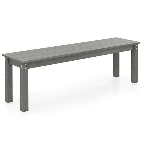 COSTWAY Banc Exterieur Jardin pour 2-3 Personnes, Banc de Jardin en HDPE, Surface en Grain de Bois, Barres en Métal, Banquette pour Porche Piscine Cour,...