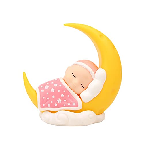 Ikasus AFSSS769180NGVPINK Mini Baby Moon Cake Topper Toys Decoration Diy Sleeping Baby Moon Doll Children Topper Birthday Party Cake Topper Car Dashboard Ornaments cover