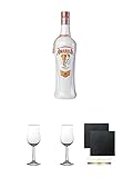  Amarula Südafrika VANILLE Spiced 15% 0,7 Liter + Nosing Gläser Kelchglas Bugatti mit Eichstrich 2cl und 4cl 2 Stück + Schiefer Glasuntersetzer eckig ca. 9,5 cm Ø 2 Stück