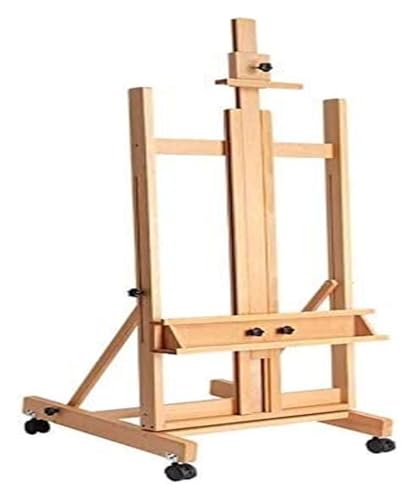 Caballete de pintura Caballete de madera, Caballete de piso de madera con ruedas Trípode Caballete for artista Caballete de estudio profesional multifunción de haya grande Soporte de exhibición de anu