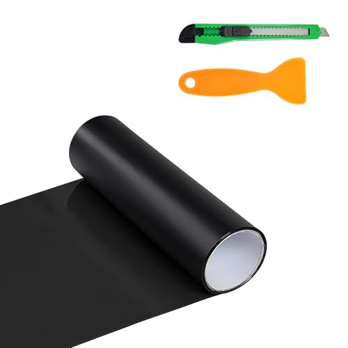 Fkewp Car Headlight Vinyl Film Sticker Sheet Roll, 12"x48" Self-Adhesive Light Tint Sticker with Squeegee & Cutter, Waterproof Extra-Wide Wrap Film Roll for Car Taillights Fog Lights (Matte Black)