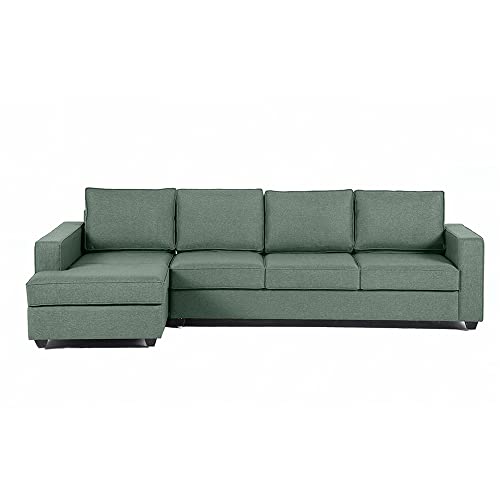 Image of Wakefit L Shape Sofa Set for Living Room | 3 Year Warranty - 3 Seater + Chaise (Fabric, Omega Green)