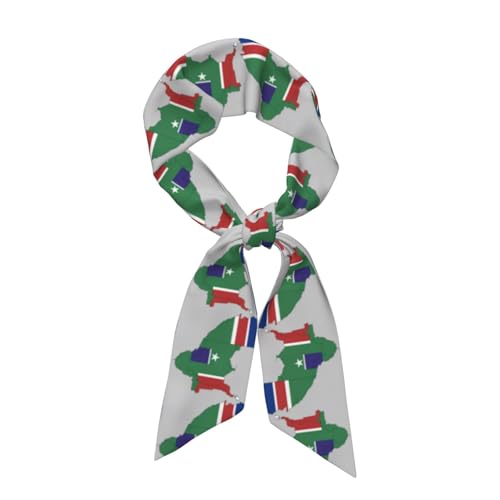 Photo de DUWAA Foulard tendance en satin léger avec motif carte du drapeau de la Gambie avec étoiles blanches pour femme