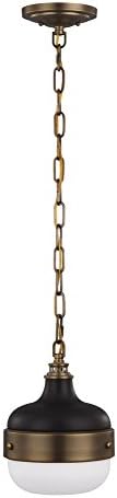Generation Lighting P1282DAB/MB Cadence Glass Pendant Lighting, Brass, 1-Light (8"" Dia x 11"" H) 75watts, Dark Antique Brass/Matte Black