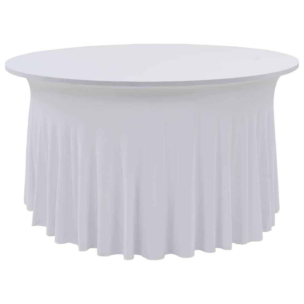 2 manteles elásticos de 150 x 74 cm, blanco, elásticos, para mesas redondas, fundas de mesa de poliéster y elastano de fácil cuidado para eventos, celebraciones y recepciones