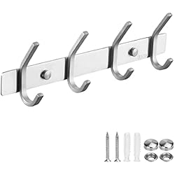 Percheros Baño SISVIV Percheros Pared Baño para Toallas 4 Ganchos colgador Perchas de Pared en Acero Inoxidable SUS 304 Cocina WC Colgar Albornoz Toalla Abrigos Plata