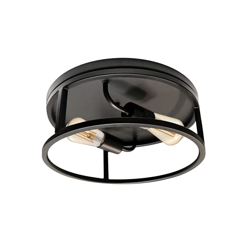 Vivio Lighting 2-Light Flush Mount Ceiling Light, Farmhouse Industrial Round