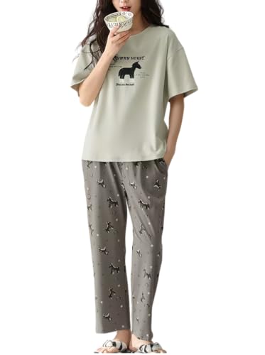 Image of Celary Korean Women's Pyjama Set|Half Sleeve T-Shirt & Printed Pyjama Set for Women|Size:- M to 4XL|Soft Cotton Blend Comfortable Night Suit for Women