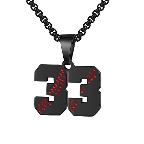 AIAINAGI Baseball Number Necklace for Men 00-99 Athletes Jersey Number Necklace Stainless Steel Chain Baseball Charm Pendant Personalized Gift for Men（33）