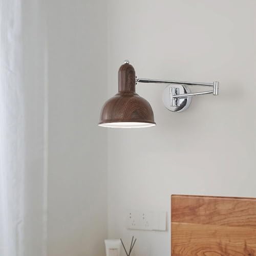 Applique liseuse orientable en métal chromé et abat-jour effet bois
