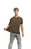 RONOMO Men's Solid Colour T-Shirt 95% Cotton 5% Spandex | Pre-Shrunk Washed | Reinforced Ribbed Collar | Colourfast | Casual Basic Tee Slim Fit（LW Army Green 4XL #4