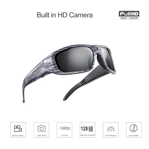 Image of OHO Ultra-Thin Lightweight Sports Camera Sunglasses, 24MP Camera, 1080P Video, Water Resistant UV400 Lens