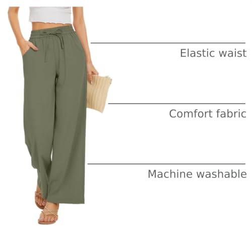 Image of KICZOY Women Flowy Pants Drawstring Waist Wide Leg Palazzo Beach Pants Loose Fit with Pockets