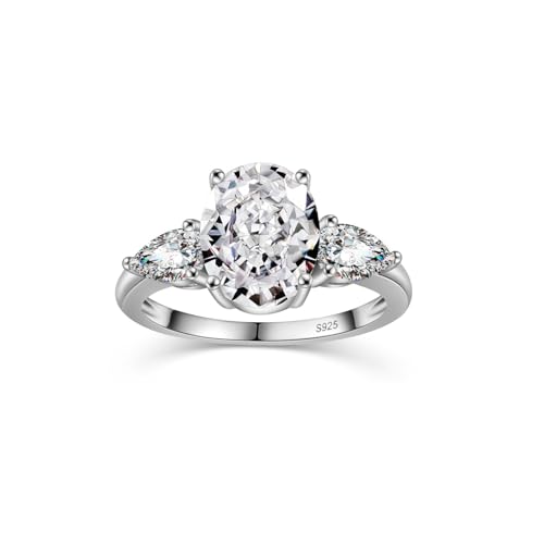 3ct Oval Engagement Rings for Women 925 Sterling Silver Crushed Ice Cut Cubic Zirconia Oval 3 Stone Engagement Promise Wedding Rings for Women Size 5-10 - Main Image