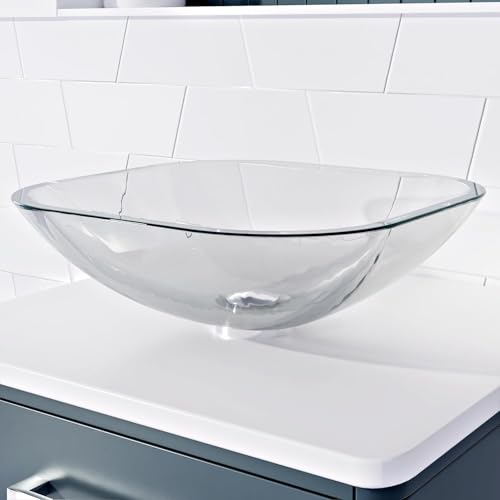 BELOFAY Lavabo rectangular de vidrio de diseño moderno para encimera de baño, lavabo de cristal para tocador, inodoros y baños (42 x 14 x 42 cm) (ancho x alto x largo)