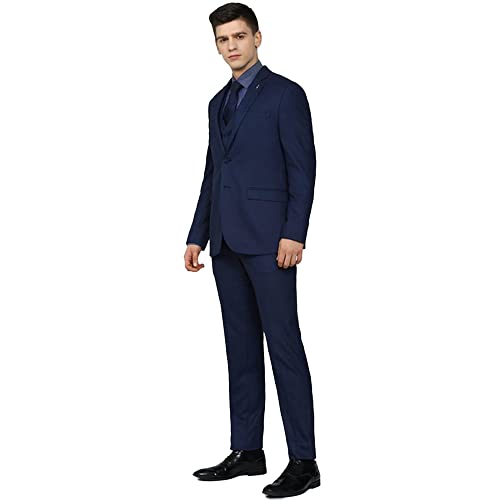 Image of Van Heusen Men's Polyester Blend Three Piece Suit-Dress Set (VHSUCSLBI95039 Navy 36)