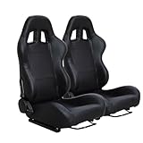 Universal Racing Seats for Cars, 1 Pair Race Car Seats with Dual Lock Sliders, Black PVC Leather, 165° Adjustment, 20.4'*34.9'*20.6'