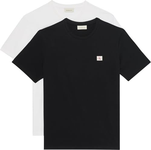 Calvin Klein SS Badge Tee 2Pk Lv04Rd248G T-Shirts, Multi (Black/Bright White), M Homme