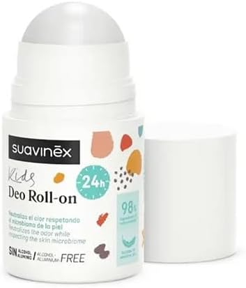 Suavinex, Dezodorant dla dzieci i dziewcząt, format roll on, bez alkoholu, bez aluminium, odpowiedni dla skóry wrażliwej, testowany klinicznie, skuteczność 24h, 98% składników pochodzenia naturalnego