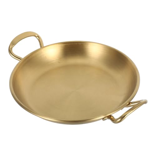 Balacoo Stainless Steel Food Plate, Double Handle Snack Tray, Gold Serving Platter for Fried Chicken, Appetisers, Western Dishes, 7.16 x 5.59 Inch
