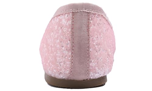 Feversole Round Glitter Ballerina, Damen Klassische Ballerinas Profilsohle Glänzende Ballerina Flach Glänzende Baby Rosa 39