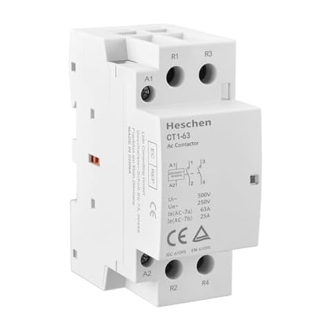 Heschen Household AC Contactor CT1-63 2 Pole Two Normally Open 220V/240V Coil Voltage 35 mm DIN Rail Mount Cover