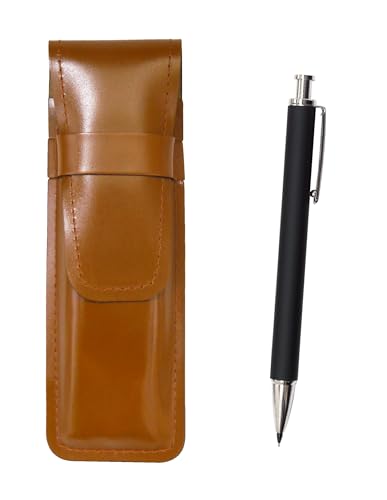 2個パック スリム牛革ペンケース茶 押し出し成型ラバー軸真鍮ノックシャープペンセット 黒 ASC-HS301S-2