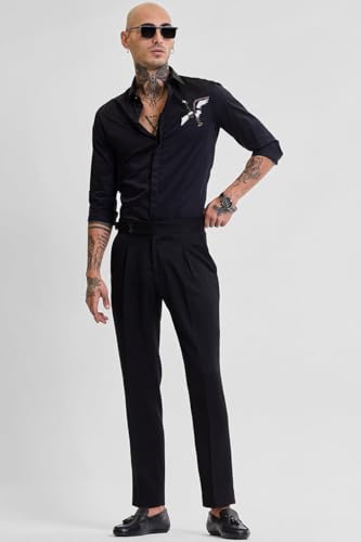 Image of SNITCH Slim Fit Black Stretch Trousers