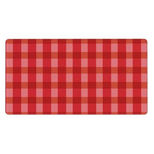 Grand tapis de souris de jeu avec bords cousus sous-main vichy rouge base caoutchouc