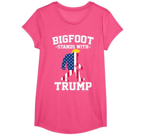 Bigfoot Stands with Trump 2024 Elections T-Shirt, Girls, Pink Heather, Large