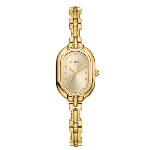 CHEETAH Damen Gold Armreif Uhr Klein Vintage Armband Leicht Ablesen Ziffern Zifferblatt Wasserdicht, Diamant Gold, Vintage