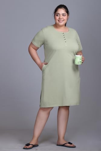 Image of In Love Women Cotton Buttoned Plus Size Short Slip Nighty Chemise