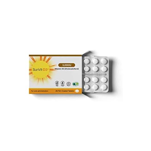 SunVit-D3 3000IU Vitamin D3 Vegetarian Tablets x 28 - Super Strength - Dairy Free, Gluten Free, Halal Certified, Vegetarian Approved - Made in The UK by SunVit-D3® Cover