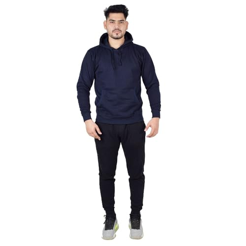 Image of Teemoods Solid Hooded Sweatshirt for Men - Regular Fit Fleece Pullover Hoodie with Front Pocket, Long Sleeve Casual Blouson Top - Black, Navy, and Grey