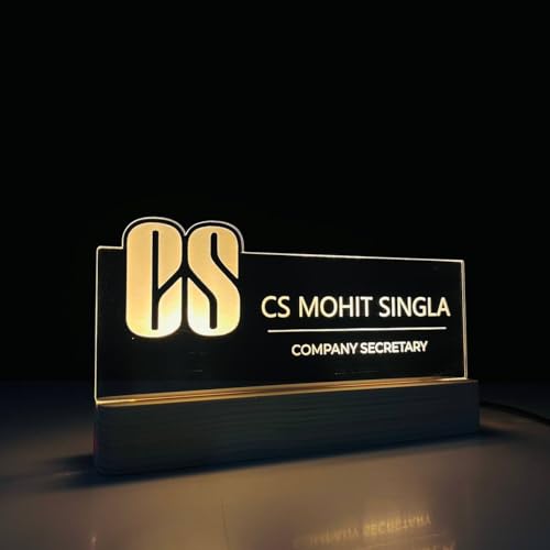 Image of Customized LED Name Plate for Office Desk Table Name Sign Birthday Gift For CS Company Secretary Receptionist HR Management Staff Employee (10 x 6 inch) (For CS (Company Secretary))
