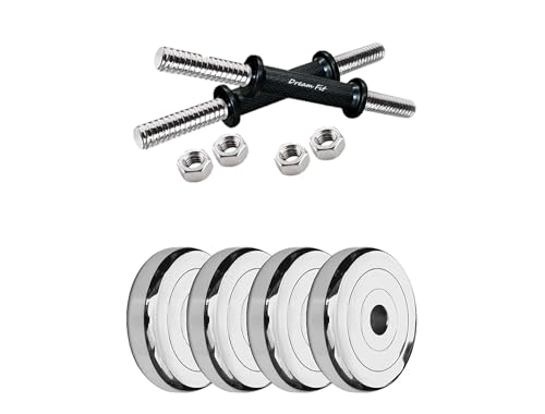 DREAM FIT Steel Adjustable Weight Dumbbells Set 10Kg for home gym with pair of dumbbell rods and Steel weight plates (10Kg (2.5Kg x 4))