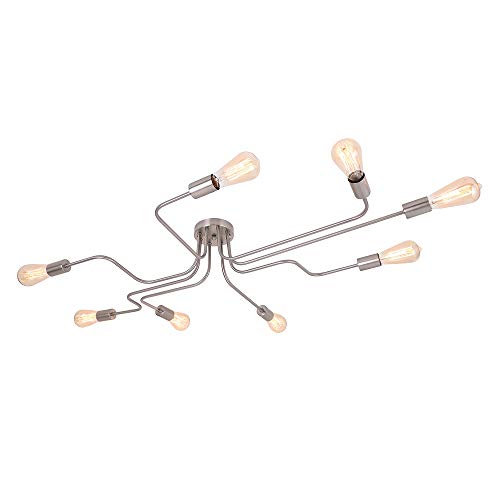 Hottest Sales Lingkai Semi Flush Mount Ceiling Light Fixtures 8 Lights, Spider Industrial Ceiling Light Fixture Nickel Finish