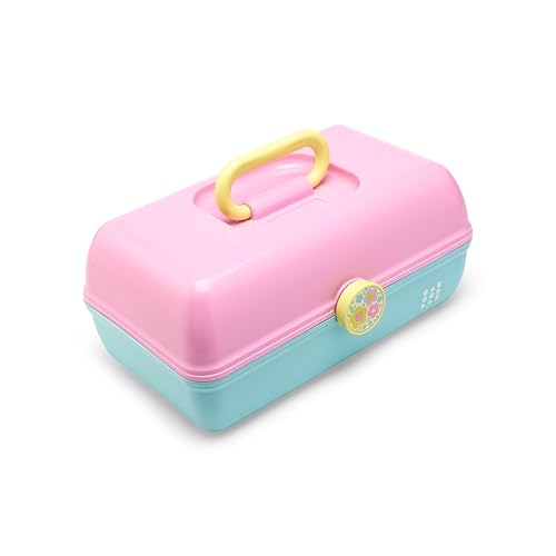 Image of Caboodles On-The-Go Girl Makeup Box, Two-Tone Pink and Light Blue, Hard Plastic Makeup Organizer Box, Built-In Mirror, Secure Latch for Safe Travel, Spacious Storage for Large Items