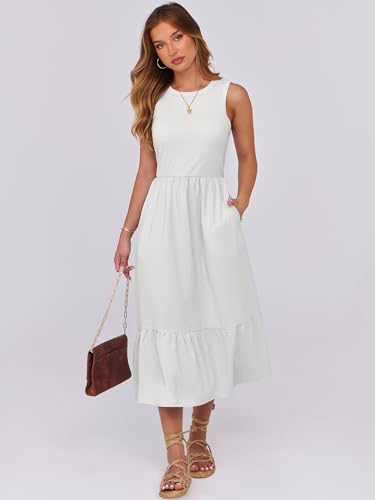 Image of ANRABESS Women Midi Dresses 2026 Summer Casual Sleeveless Sundress High Neck Tank Top Racerback Flowy Beach Dress ＆ Pockets