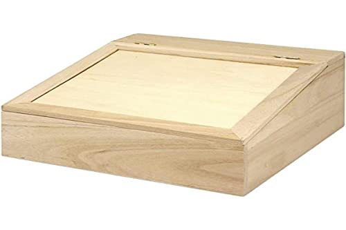 Rayher Wooden box with flap lid, 24x24x12cm, 4 comp, Wood, 24 x 24 x 12 cm