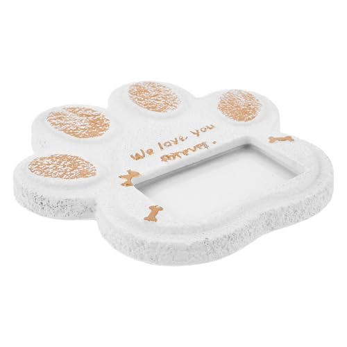 DOITOOL Pietra Commemorativa per Animali Domestici in Resina Bianca a Forma di Zampa, Lapide Funeraria Resistente agli Agenti Atmosferici per Cani, Decorazione da Giardino Esterno