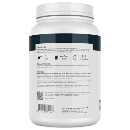 Transparent Labs TL1 Grass-Fed Whey Protein Isolate - Natural Flavor, Gluten Free Whey Protein Powder W/ 28G Of Protein Per Serving & 9 Essential Amino Acids thumb #6