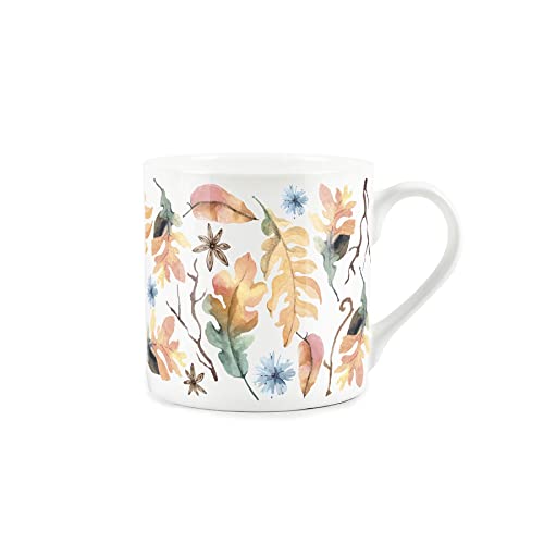 Purely Home Autumnal Leaves Mug - Watercolour Falling Leaves - Bone China Cup White Coffee/Tea Present Gift
