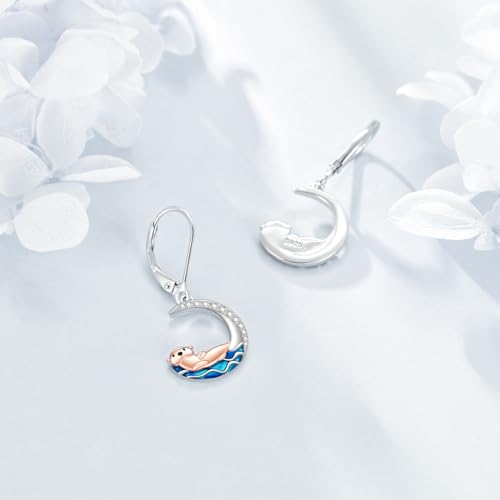 YFN Otter Gifts Sterling Silver Sea Otter Earrings Otter Jewelry for Women Otter Gifts for Otter Lovers4