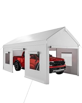 10x20 ft Heavy Duty Carport with Removable Sidewalls, Waterproof Outdoor Garage Tent for Cars/Trucks/Boats, Portable Storage Shelter with Roll-Up Windows & Doors