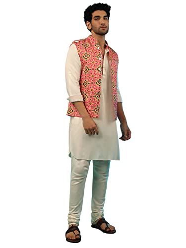 Elina fashion Men's Indian Rayon Kurta Pajama And Nehru Jacket (Waistcoat) || Ethnic Wedding Diwali Puja Set